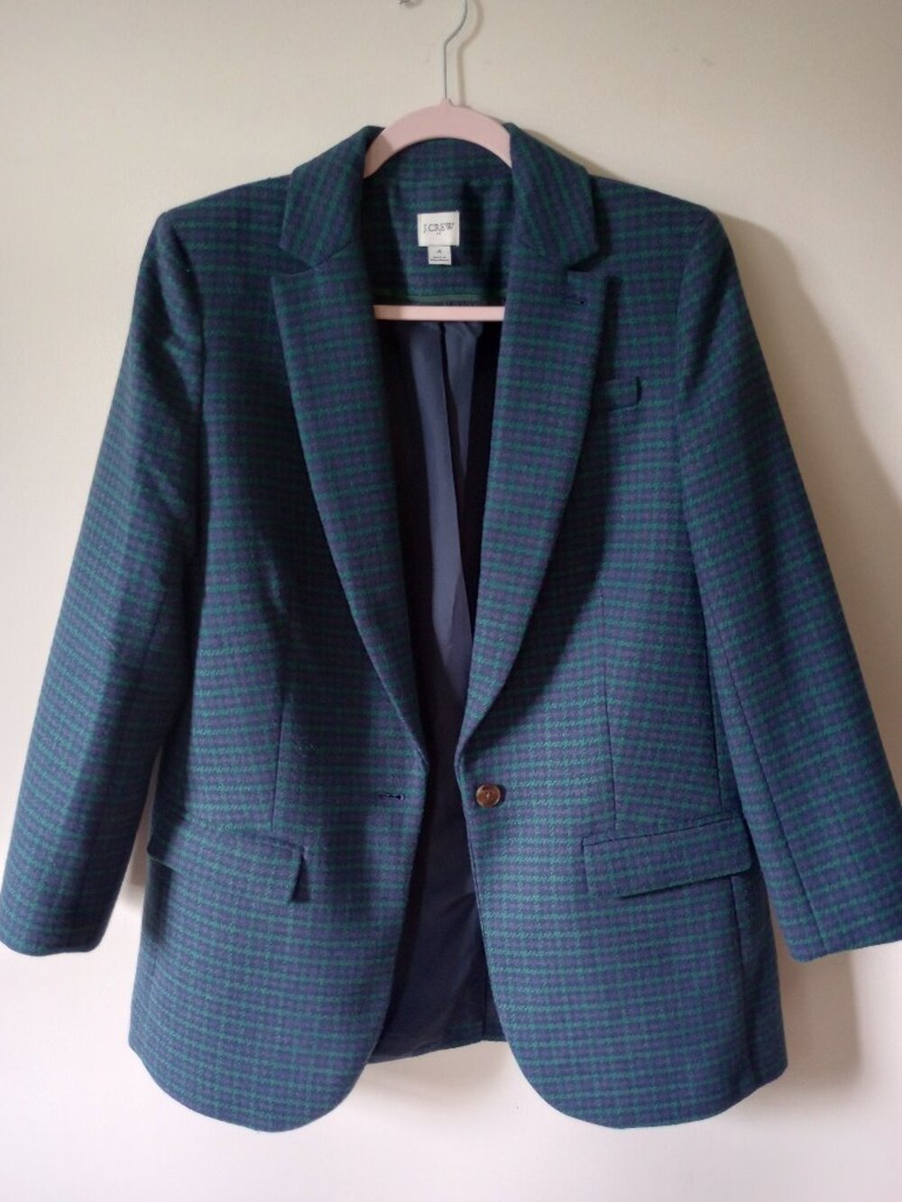 J. Crew Relaxed One Button Blazer Blue Green Houndstooth Check sz 4
